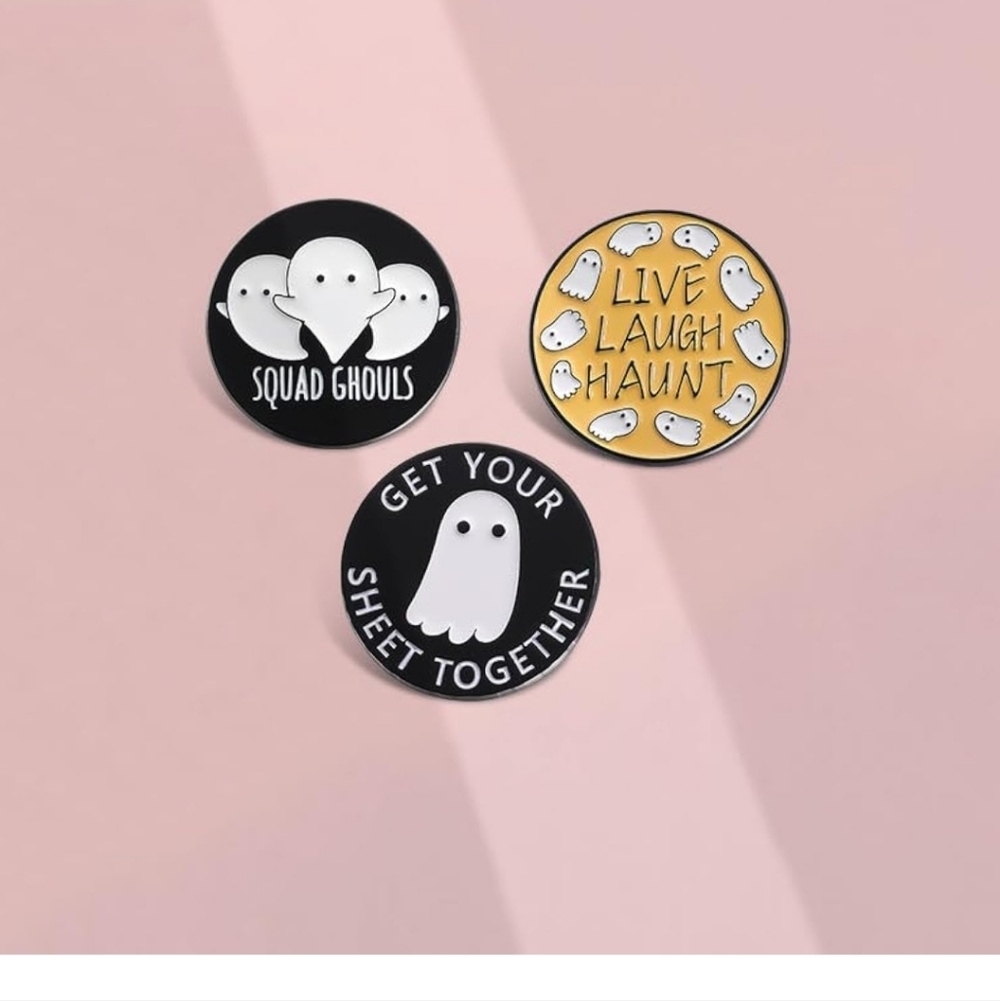 Halloween Ghost Enamel Pin Set - Black & Yellow Ghost Designs